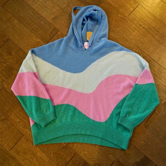 Crush 100% Cashmere Pullover Hoodie Rainbow‎ Wave Size Large Oversized NWT $368 - Picture 3 of 8